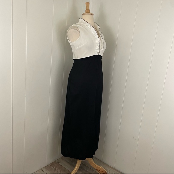 Vintage 70s 80s Colorblock Ruffle V-Neck Sleeveless Midi Dress‎ - Picture 6 of 12